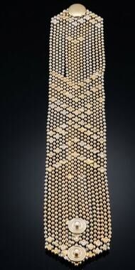 VTG MCM Wide Gold Mesh Garter Cuff Bracelet Geometric Chevron
